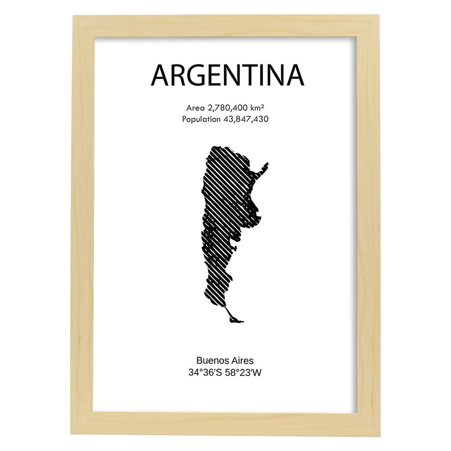 Poster de Argentina. Láminas de paises y continentes del mundo.-Artwork-Nacnic-A4-Marco Madera clara-Nacnic Estudio SL