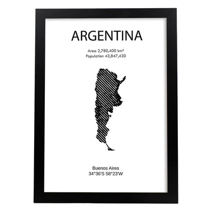 Poster de Argentina. Láminas de paises y continentes del mundo.-Artwork-Nacnic-A4-Marco Negro-Nacnic Estudio SL