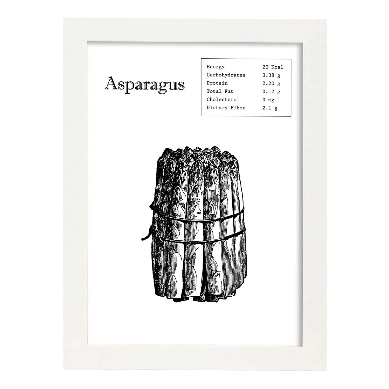 Poster de Asparagus. Láminas de frutas y verduras en inglés.-Artwork-Nacnic-A3-Marco Blanco-Nacnic Estudio SL