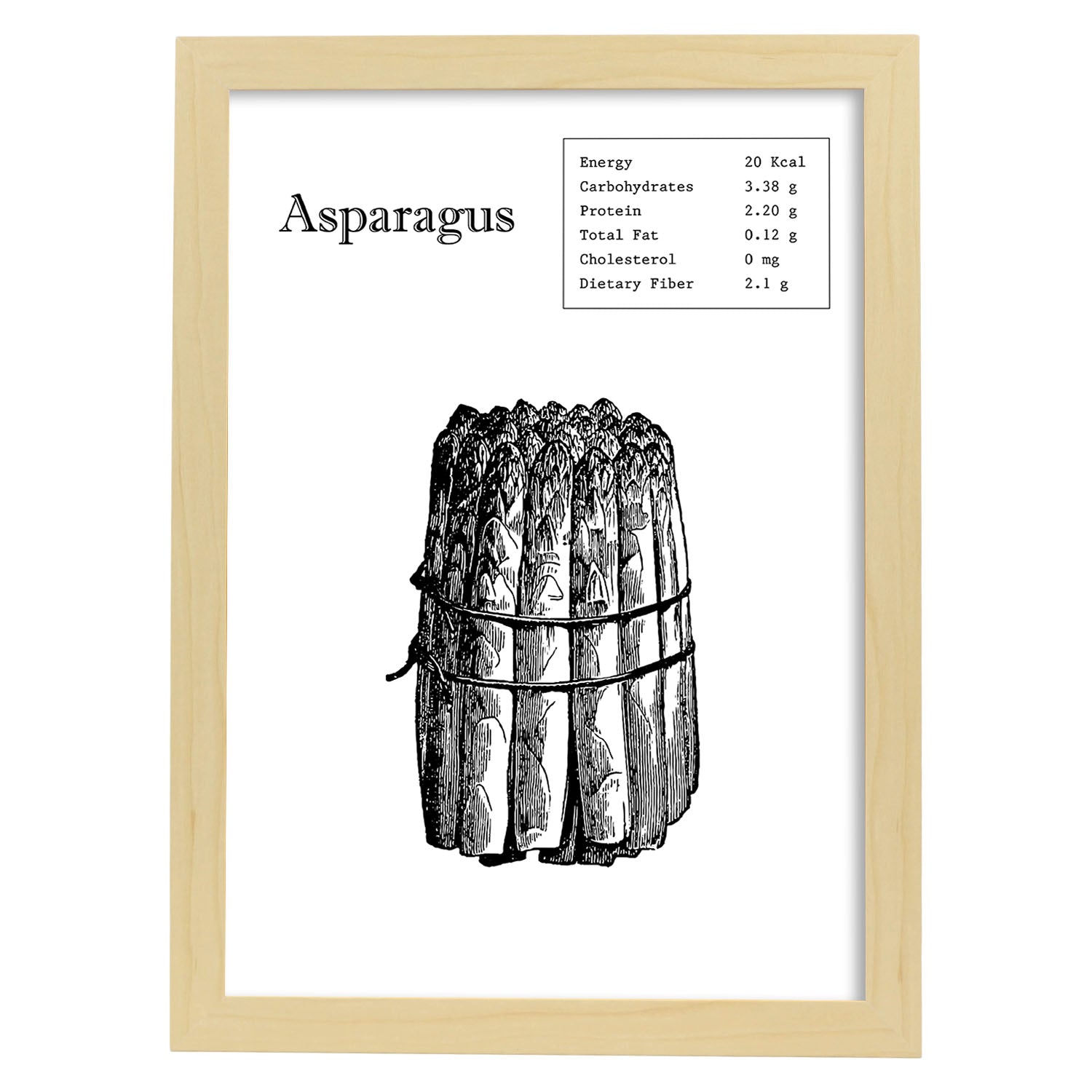 Poster de Asparagus. Láminas de frutas y verduras en inglés.-Artwork-Nacnic-A3-Marco Madera clara-Nacnic Estudio SL