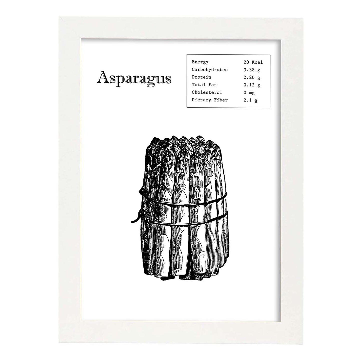 Poster de Asparagus. Láminas de frutas y verduras en inglés.-Artwork-Nacnic-A4-Marco Blanco-Nacnic Estudio SL