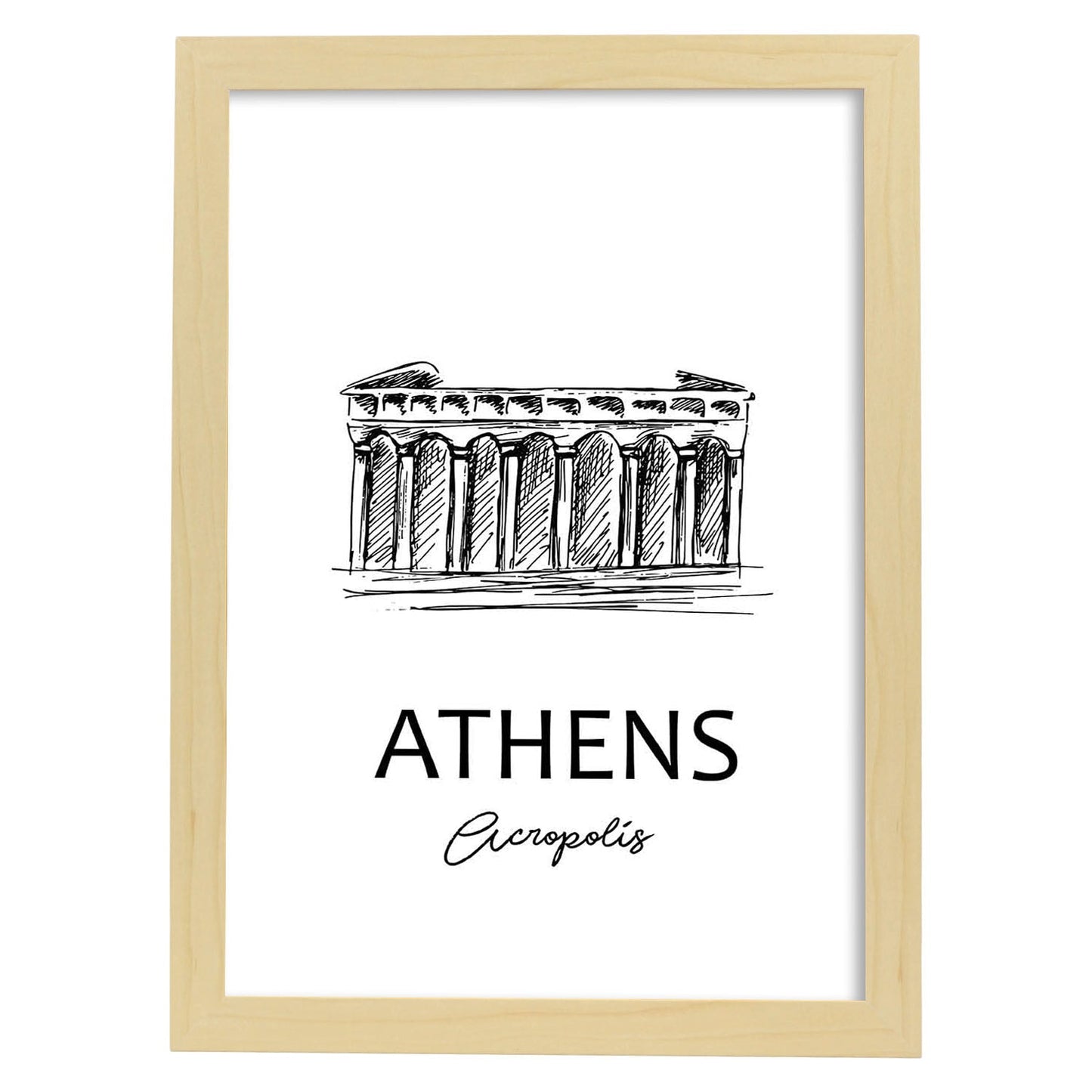 Poster de Atenas - Acropolis. Láminas con monumentos de ciudades.-Artwork-Nacnic-A3-Marco Madera clara-Nacnic Estudio SL