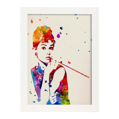 Poster de Audrey Hepburn. Láminas de cine, películas, y actores. Posters de películas antiguas con estilo acuarela.-Artwork-Nacnic-A4-Marco Blanco-Nacnic Estudio SL