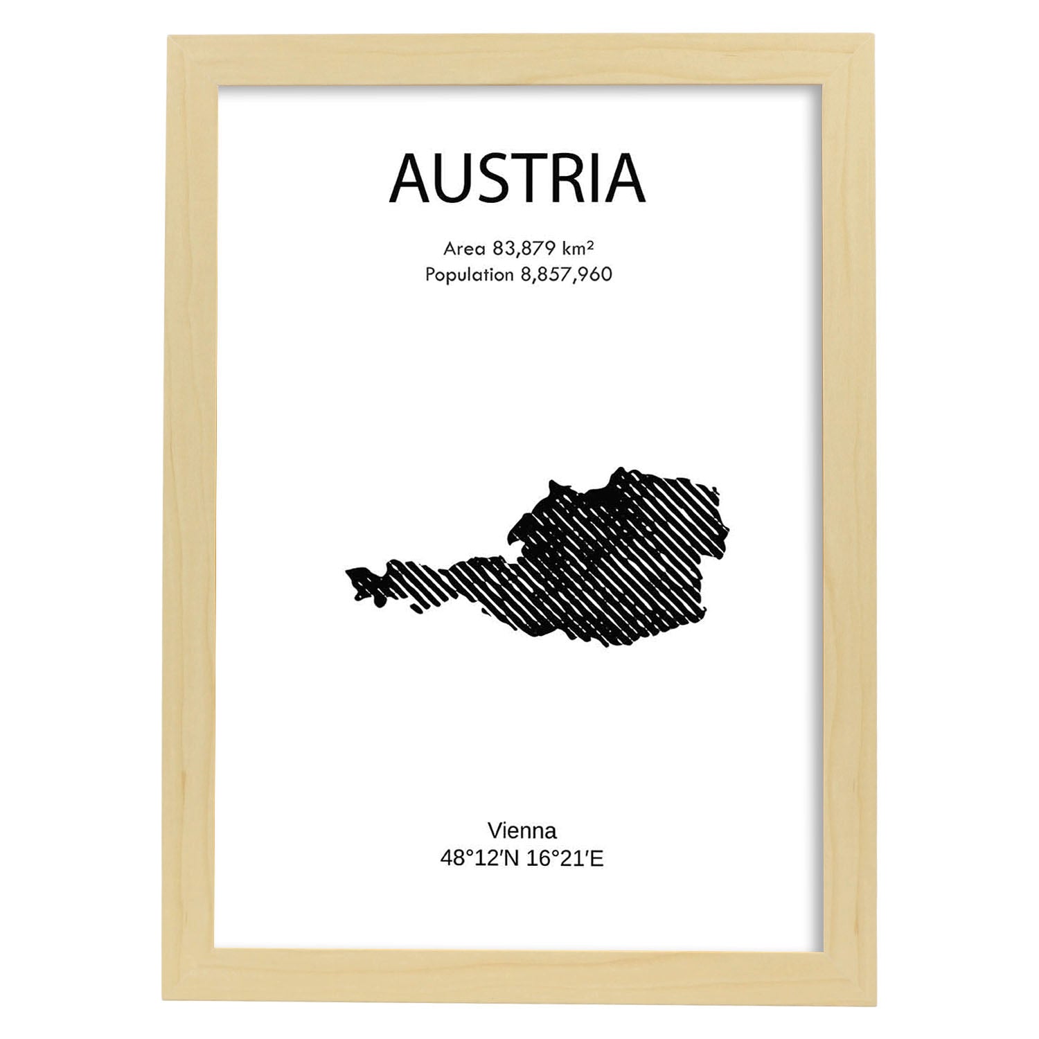 Poster de Austria. Láminas de paises y continentes del mundo.-Artwork-Nacnic-A4-Marco Madera clara-Nacnic Estudio SL