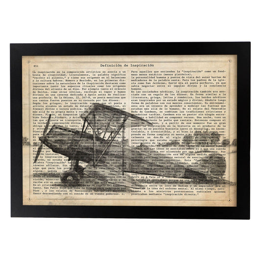 Poster de Avion una helice. Láminas de vehículos con definiciones. Ilustraciones vintage de coches, motos, aviones, -Artwork-Nacnic-A4-Marco Negro-Nacnic Estudio SL