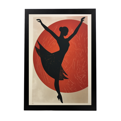 Póster Minimalista de Bailarina Abstracta en Bloque de Madera