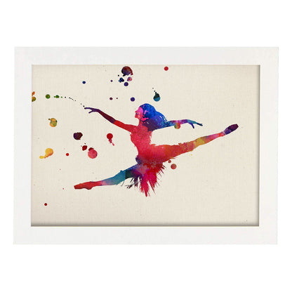 Poster de Bailarina con diseño acuarela. Mix de láminas con estilo acuarela-Artwork-Nacnic-A4-Marco Blanco-Nacnic Estudio SL