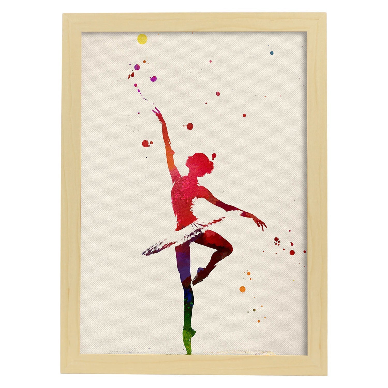 Poster de Bailarina de ballet con diseño acuarela. Mix de láminas con estilo acuarela-Artwork-Nacnic-A4-Marco Madera clara-Nacnic Estudio SL
