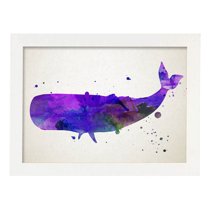 Poster de Ballena estilo acuarela. Láminas de animales con estilo acuarela-Artwork-Nacnic-A4-Marco Blanco-Nacnic Estudio SL