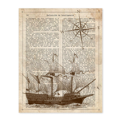 Poster de Barco antiguo con brujula. Láminas de vehículos con definiciones. Ilustraciones vintage de coches, motos, aviones, -Artwork-Nacnic-A4-Sin marco-Nacnic Estudio SL