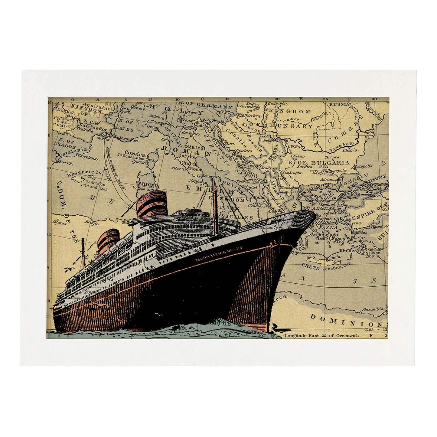 Poster de Barco en Croacia. Láminas de mapas del mundo. Decoración con mapas e imágenes vintage.-Artwork-Nacnic-A3-Marco Blanco-Nacnic Estudio SL