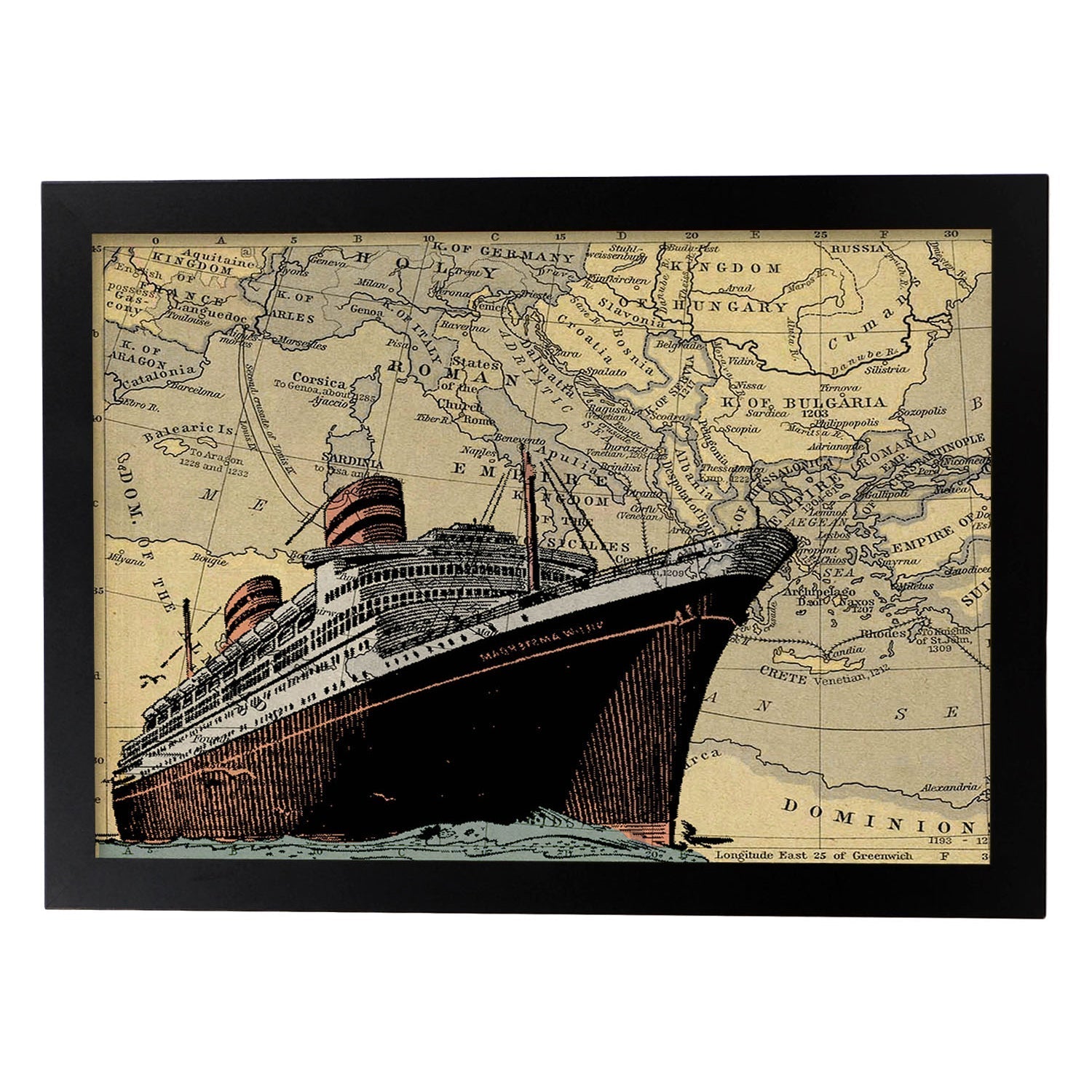 Poster de Barco en Croacia. Láminas de mapas del mundo. Decoración con mapas e imágenes vintage.-Artwork-Nacnic-A3-Marco Negro-Nacnic Estudio SL