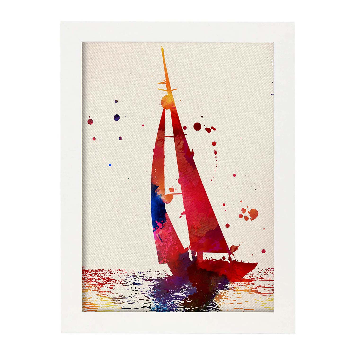 Poster de Barco velero con diseño acuarela. Mix de láminas con estilo acuarela-Artwork-Nacnic-A3-Marco Blanco-Nacnic Estudio SL