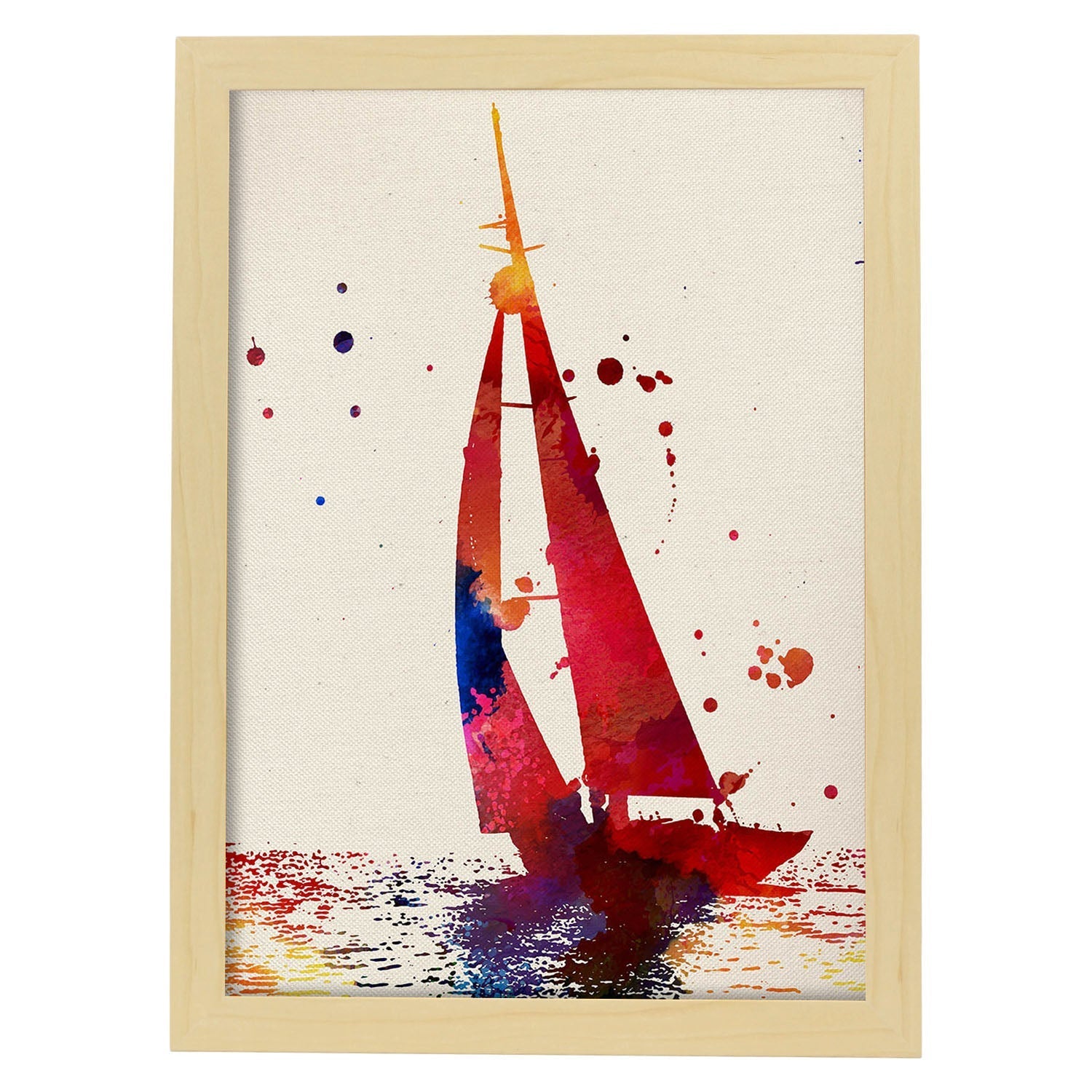 Poster de Barco velero con diseño acuarela. Mix de láminas con estilo acuarela-Artwork-Nacnic-A3-Marco Madera clara-Nacnic Estudio SL