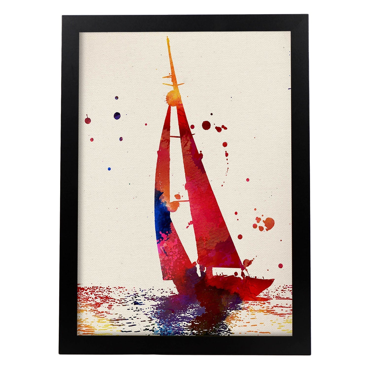 Poster de Barco velero con diseño acuarela. Mix de láminas con estilo acuarela-Artwork-Nacnic-A4-Marco Negro-Nacnic Estudio SL