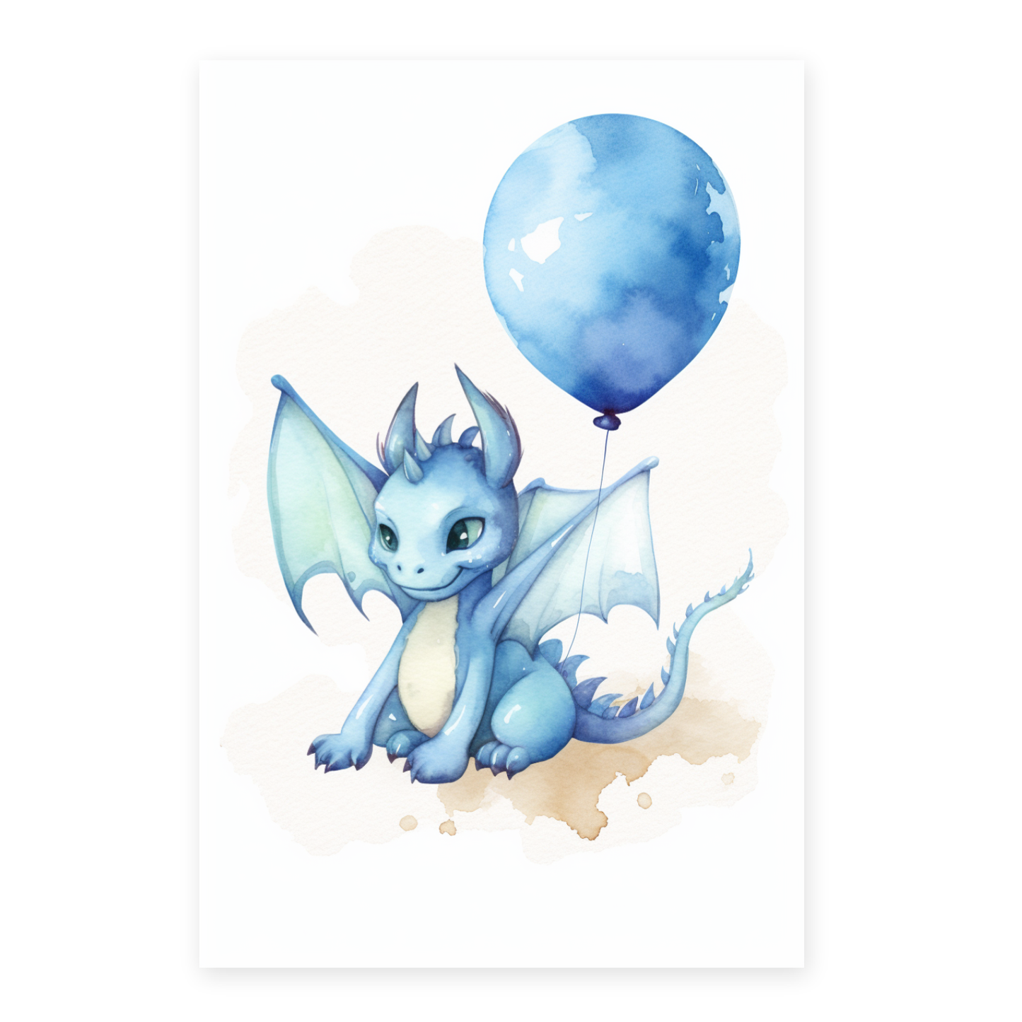 Poster de bebé dragón de color azul lindo en acuarela 8K