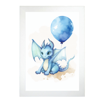 Lámina de Bebé Dragón Azul en Acuarela
