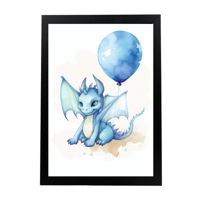 Lámina de Bebé Dragón Azul en Acuarela