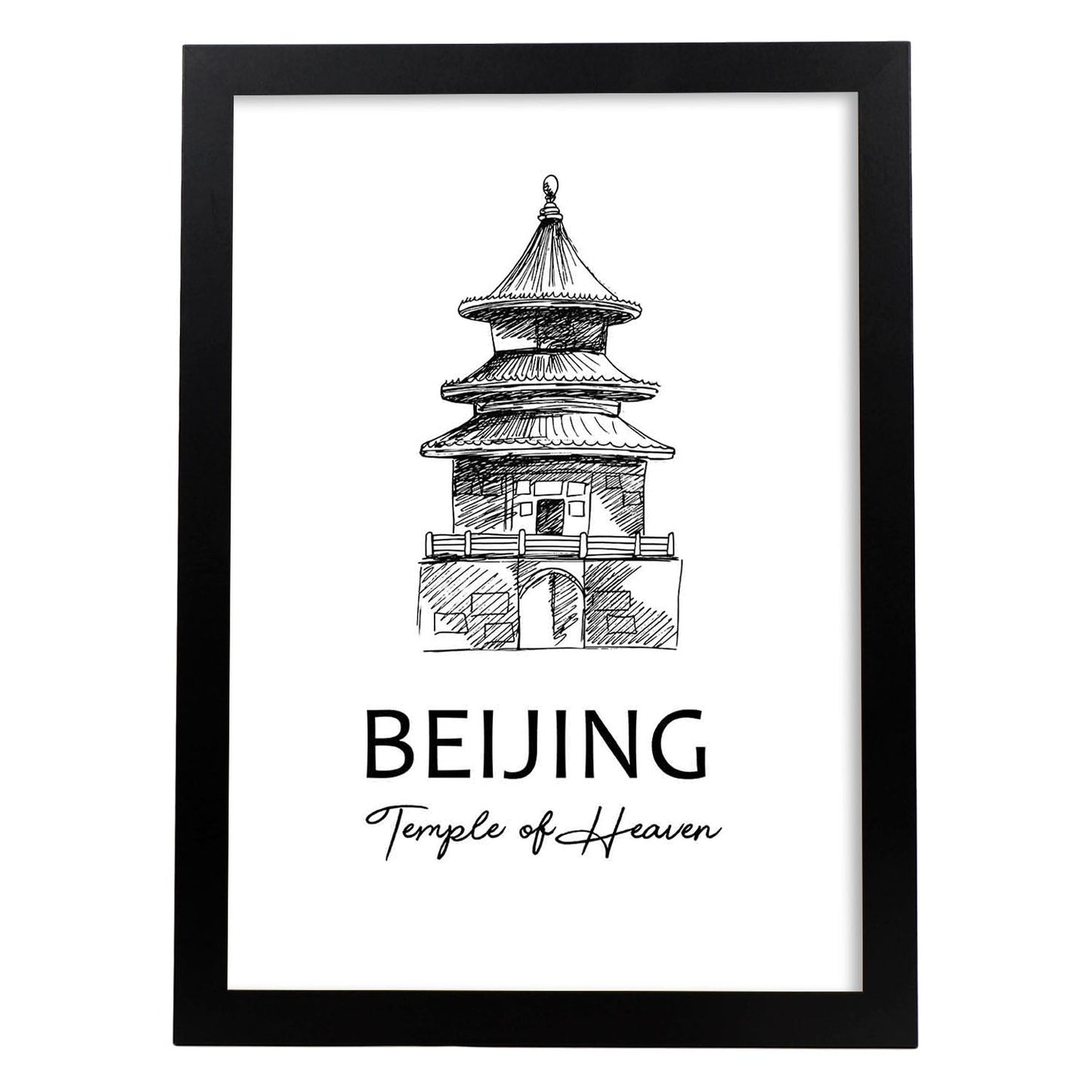 Poster de Beijing - Templo del cielo. Láminas con monumentos de ciudades.-Artwork-Nacnic-A3-Marco Negro-Nacnic Estudio SL