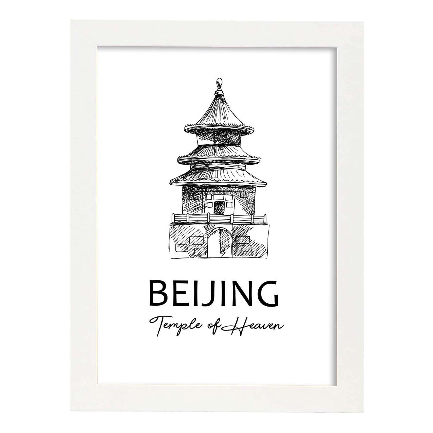 Poster de Beijing - Templo del cielo. Láminas con monumentos de ciudades.-Artwork-Nacnic-A4-Marco Blanco-Nacnic Estudio SL