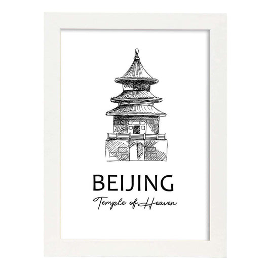 Poster de Beijing - Templo del cielo. Láminas con monumentos de ciudades.-Artwork-Nacnic-A4-Marco Blanco-Nacnic Estudio SL