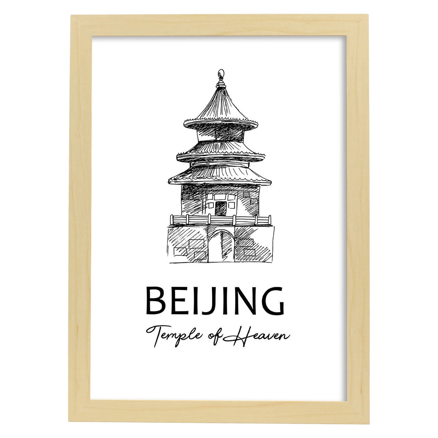 Poster de Beijing - Templo del cielo. Láminas con monumentos de ciudades.-Artwork-Nacnic-A4-Marco Madera clara-Nacnic Estudio SL