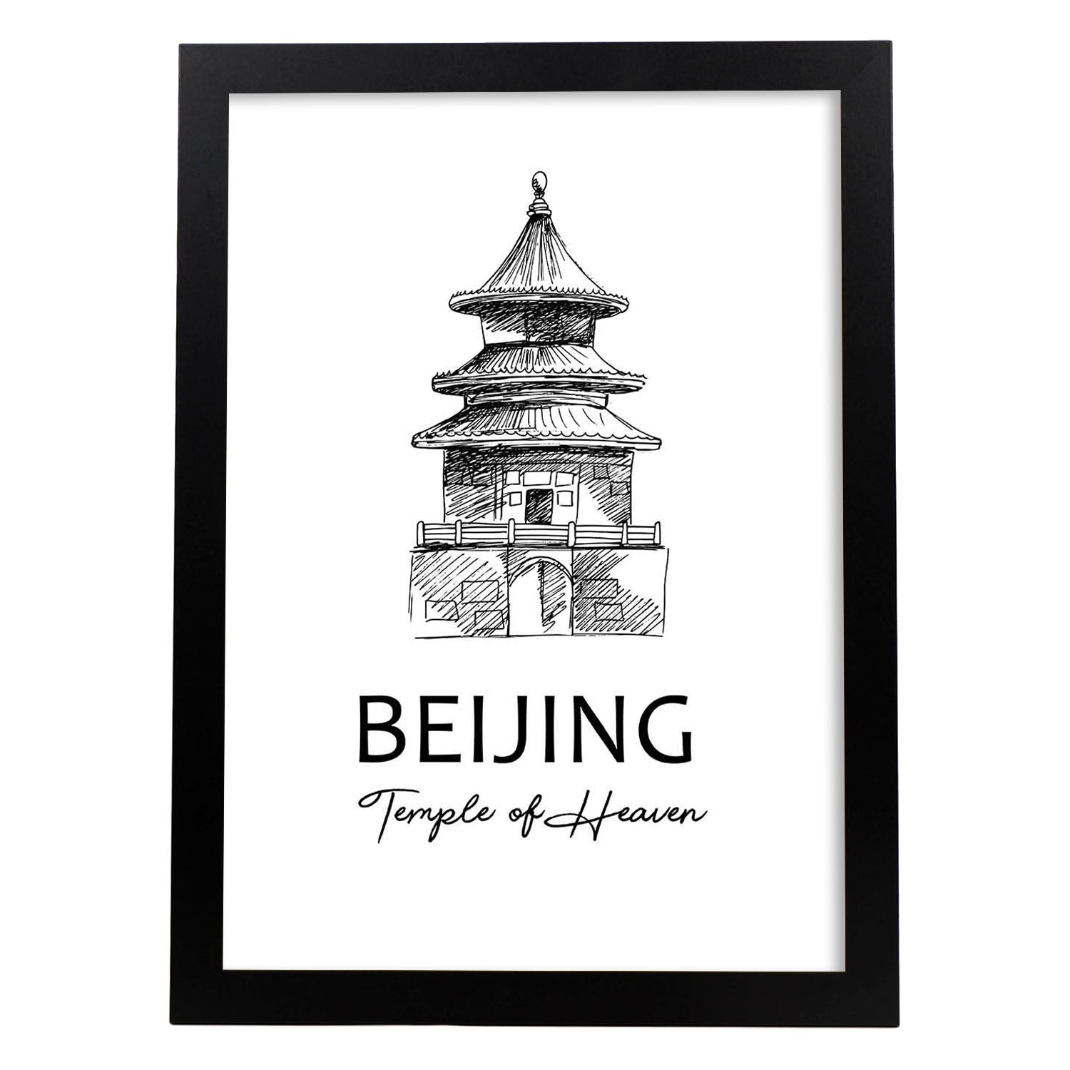 Poster de Beijing - Templo del cielo. Láminas con monumentos de ciudades.-Artwork-Nacnic-A4-Marco Negro-Nacnic Estudio SL