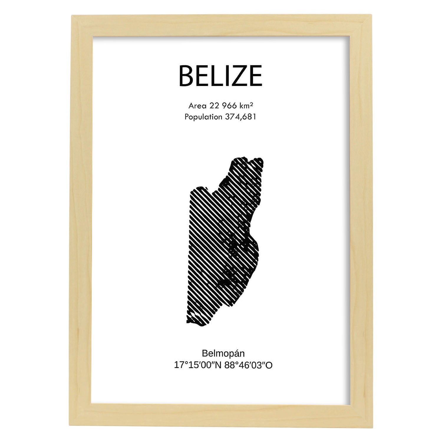 Poster de Belize. Láminas de paises y continentes del mundo.-Artwork-Nacnic-A3-Marco Madera clara-Nacnic Estudio SL