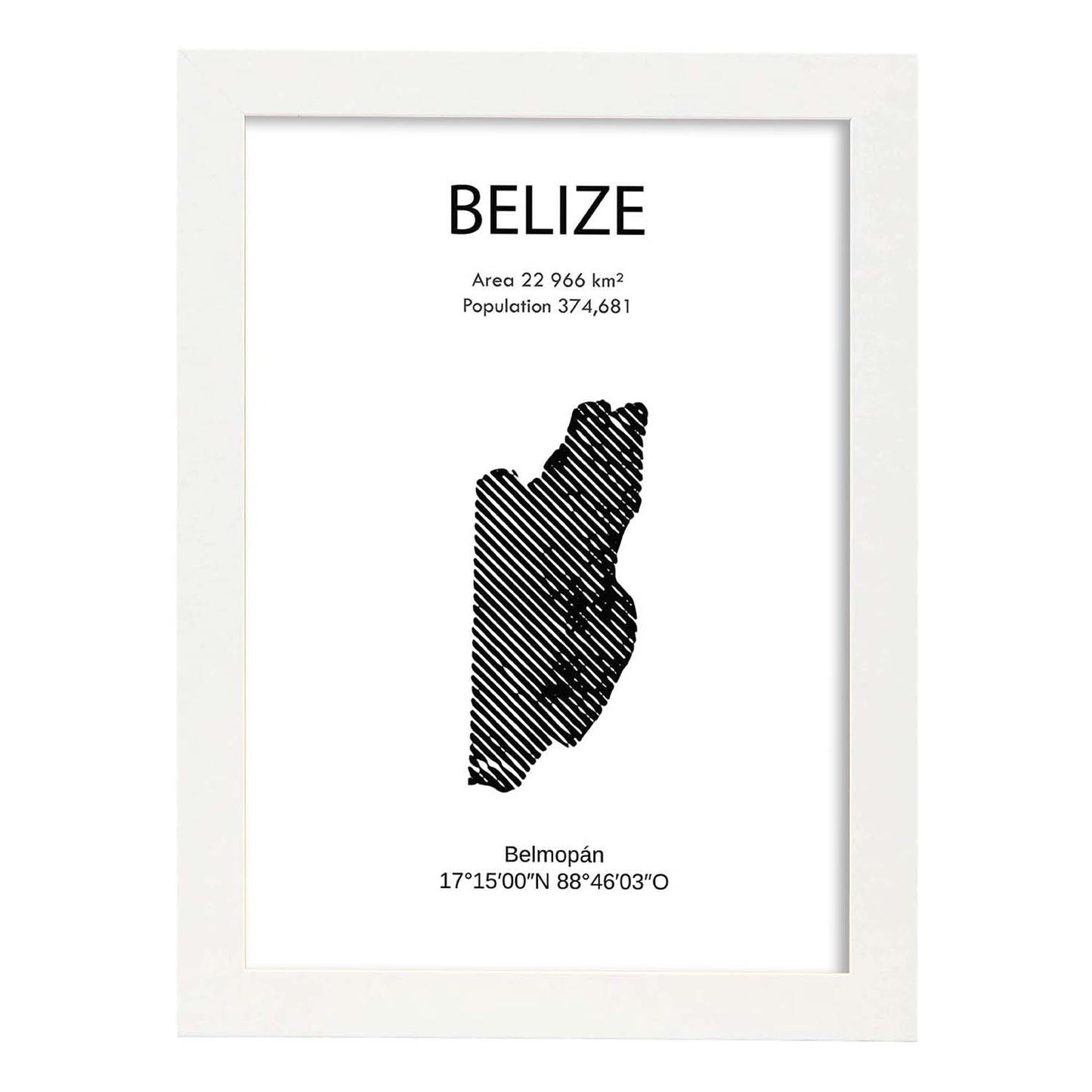 Poster de Belize. Láminas de paises y continentes del mundo.-Artwork-Nacnic-A4-Marco Blanco-Nacnic Estudio SL