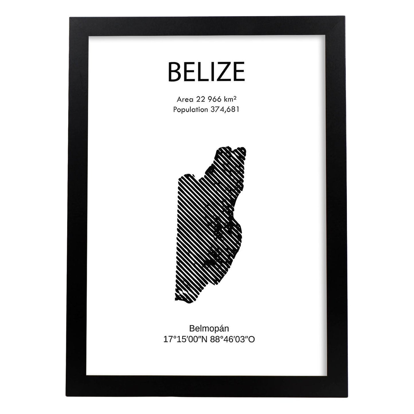 Poster de Belize. Láminas de paises y continentes del mundo.-Artwork-Nacnic-A4-Marco Negro-Nacnic Estudio SL