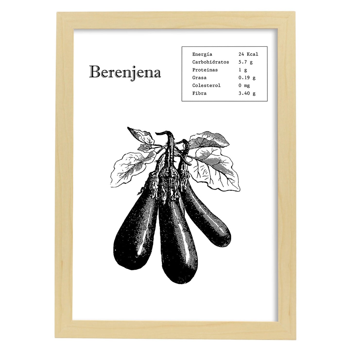 Poster de Berenjena. Láminas de frutas y verduras.-Artwork-Nacnic-A3-Marco Madera clara-Nacnic Estudio SL