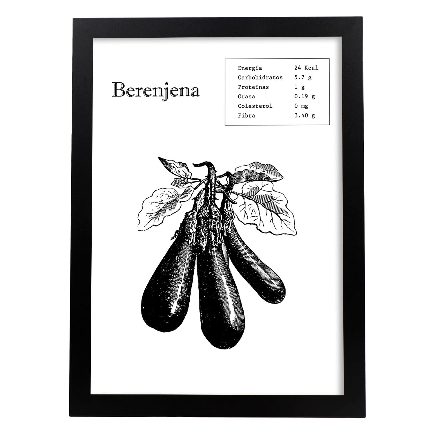 Poster de Berenjena. Láminas de frutas y verduras.-Artwork-Nacnic-A3-Marco Negro-Nacnic Estudio SL