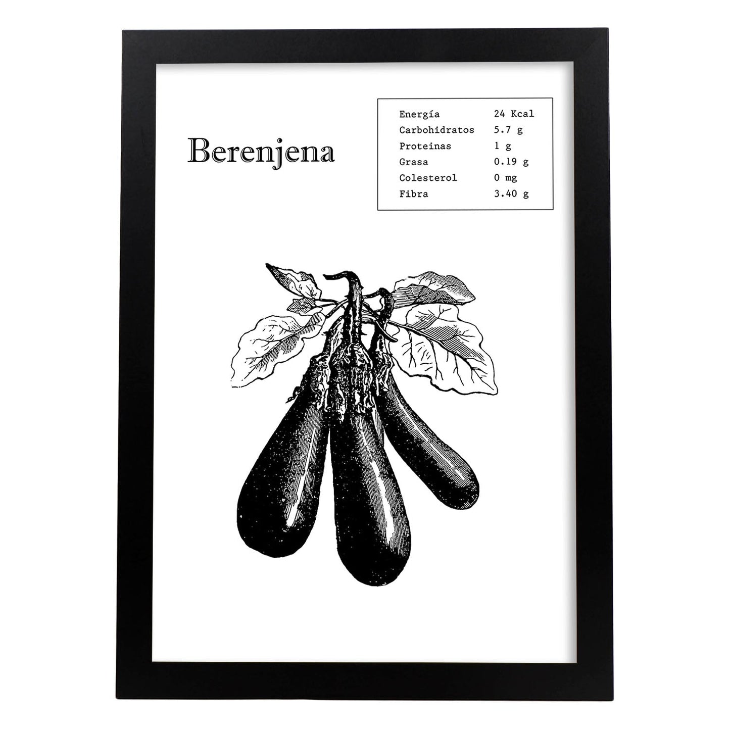 Poster de Berenjena. Láminas de frutas y verduras.-Artwork-Nacnic-A4-Marco Negro-Nacnic Estudio SL