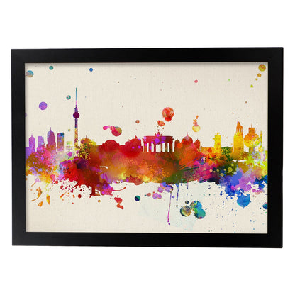 Poster de Berlin en color. Láminas e ilustraciones de ciudades, comunidades, y mapas de España.-Artwork-Nacnic-A4-Marco Negro-Nacnic Estudio SL