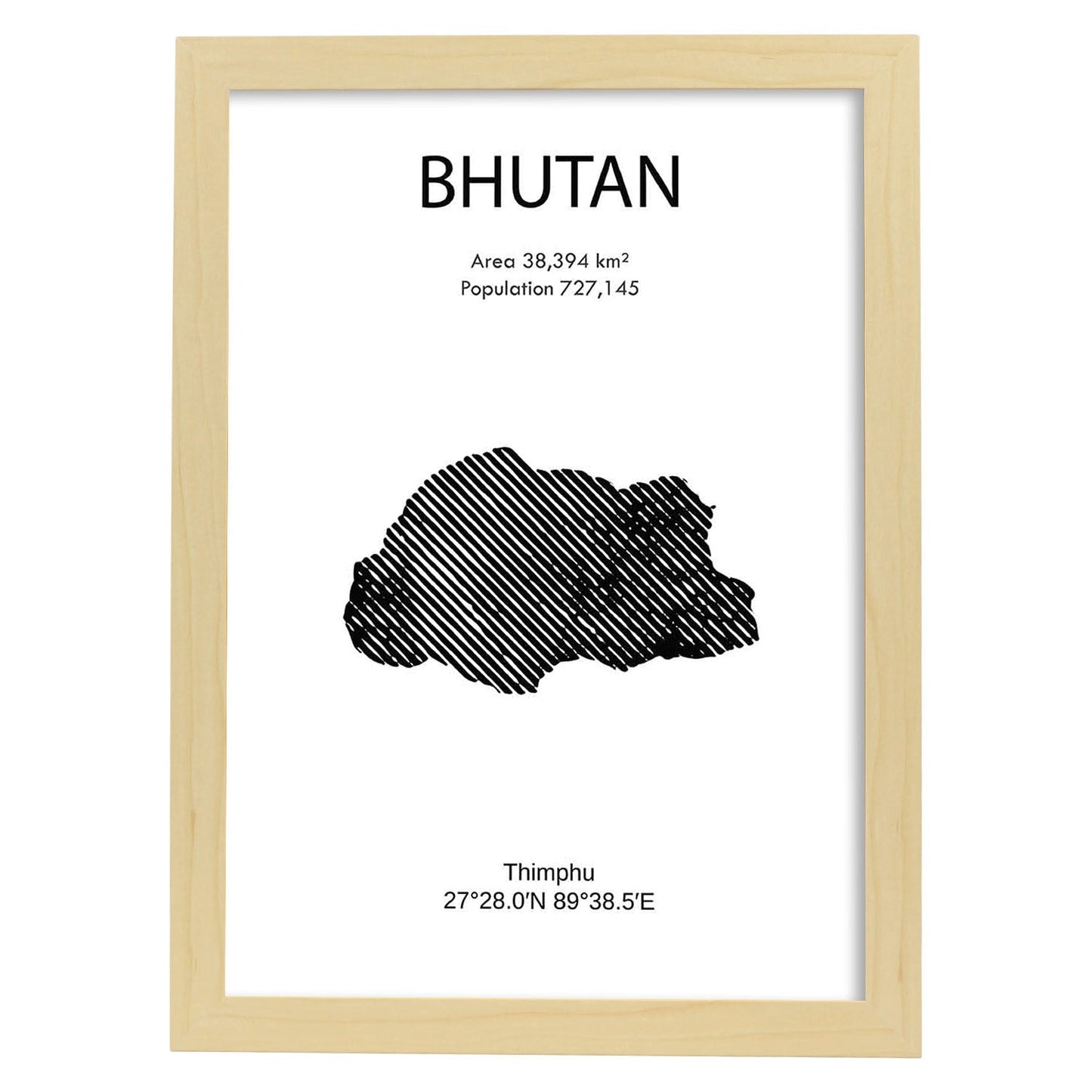 Poster de Bhutan. Láminas de paises y continentes del mundo.-Artwork-Nacnic-A3-Marco Madera clara-Nacnic Estudio SL