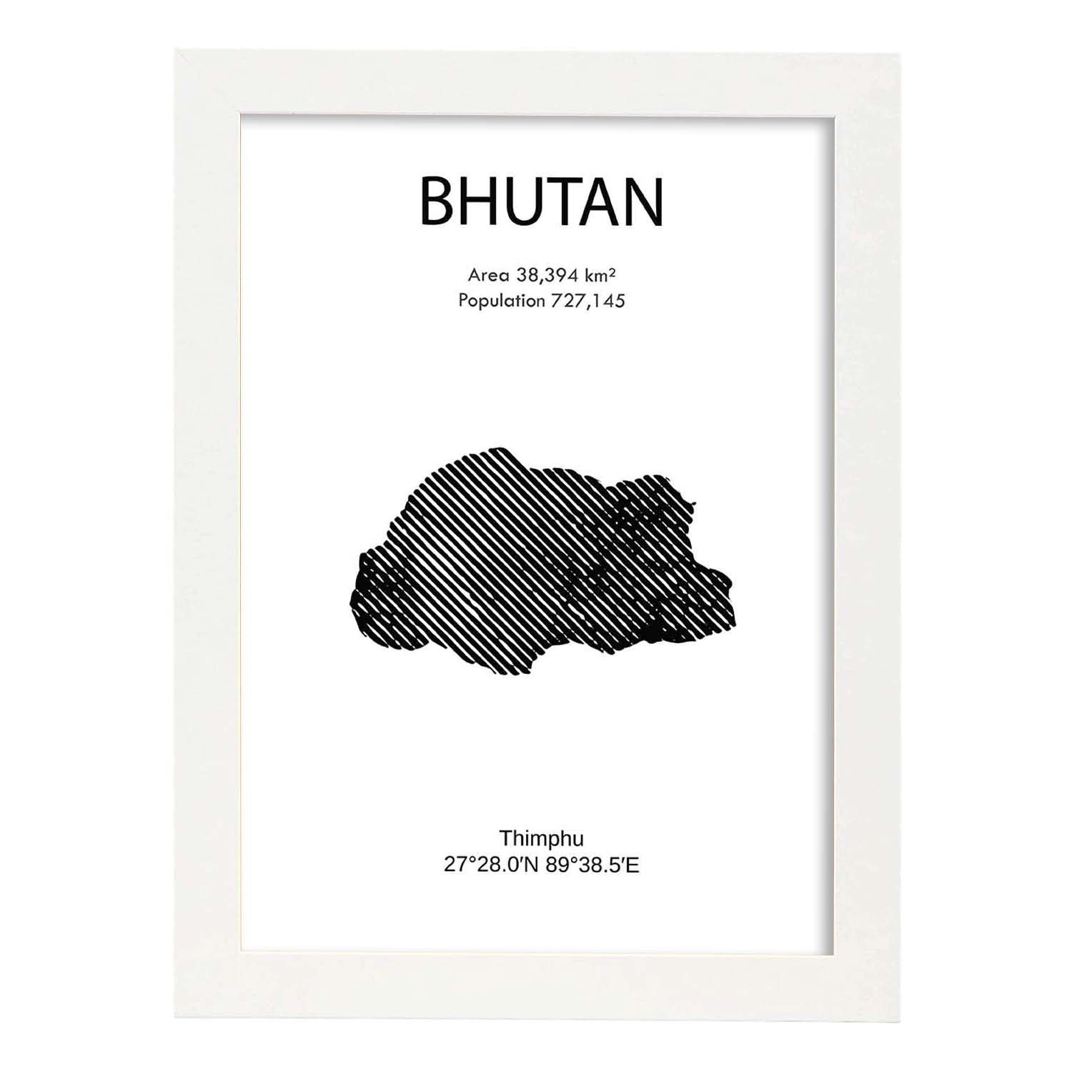Poster de Bhutan. Láminas de paises y continentes del mundo.-Artwork-Nacnic-A4-Marco Blanco-Nacnic Estudio SL