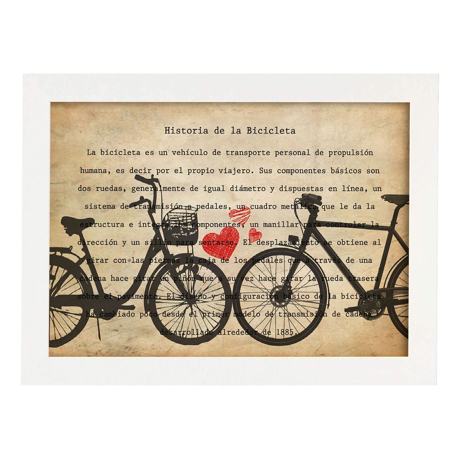 Poster de Bici con corazones. Láminas de bicicletas definiciones.-Artwork-Nacnic-A3-Marco Blanco-Nacnic Estudio SL