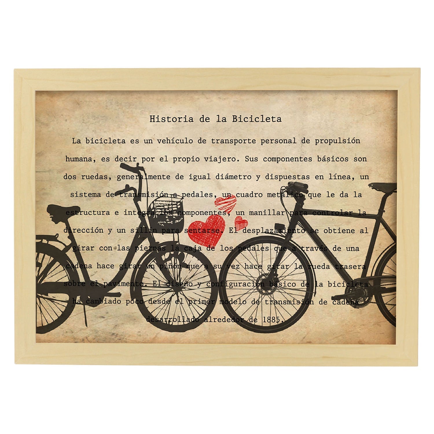 Poster de Bici con corazones. Láminas de bicicletas definiciones.-Artwork-Nacnic-A3-Marco Madera clara-Nacnic Estudio SL