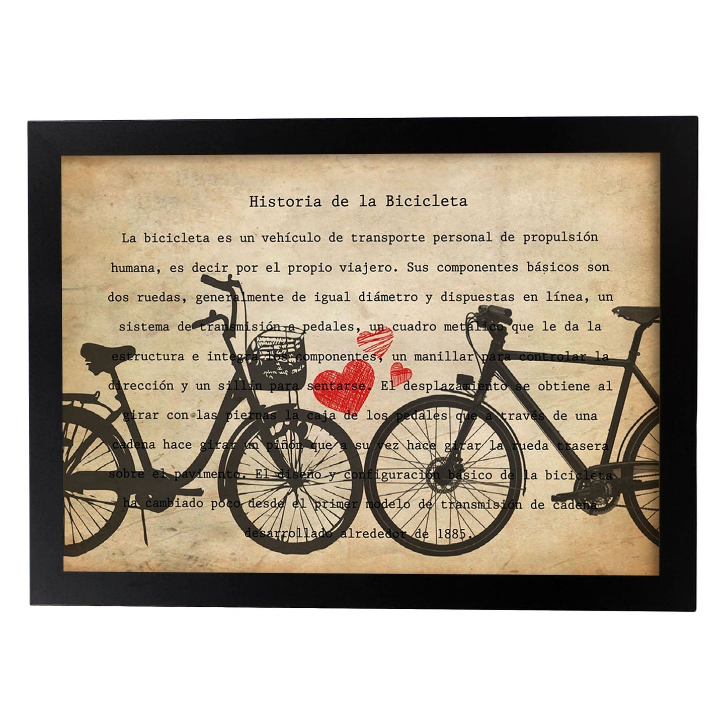 Poster de Bici con corazones. Láminas de bicicletas definiciones.-Artwork-Nacnic-A3-Marco Negro-Nacnic Estudio SL