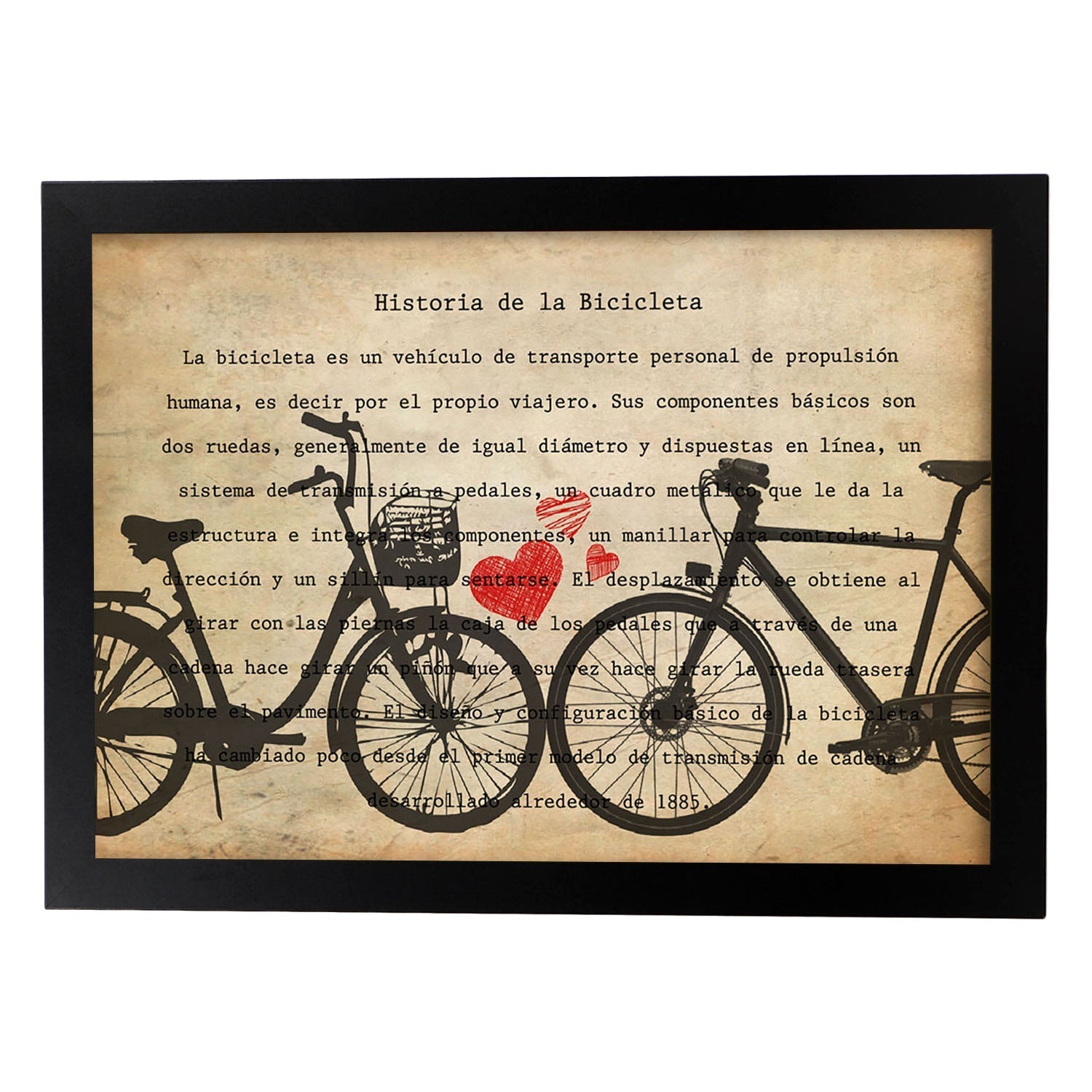 Poster de Bici con corazones. Láminas de bicicletas definiciones.-Artwork-Nacnic-A4-Marco Negro-Nacnic Estudio SL