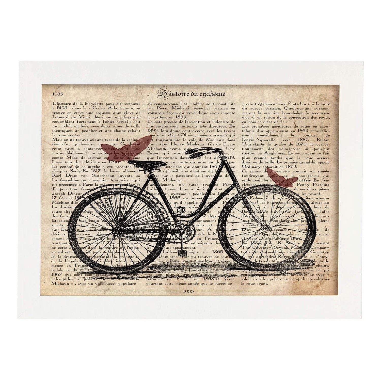 Poster de Bici con mariposas. Láminas de bicicletas definiciones.-Artwork-Nacnic-A3-Marco Blanco-Nacnic Estudio SL