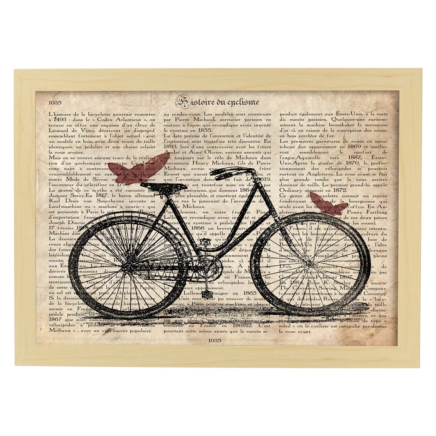 Poster de Bici con mariposas. Láminas de bicicletas definiciones.-Artwork-Nacnic-A3-Marco Madera clara-Nacnic Estudio SL