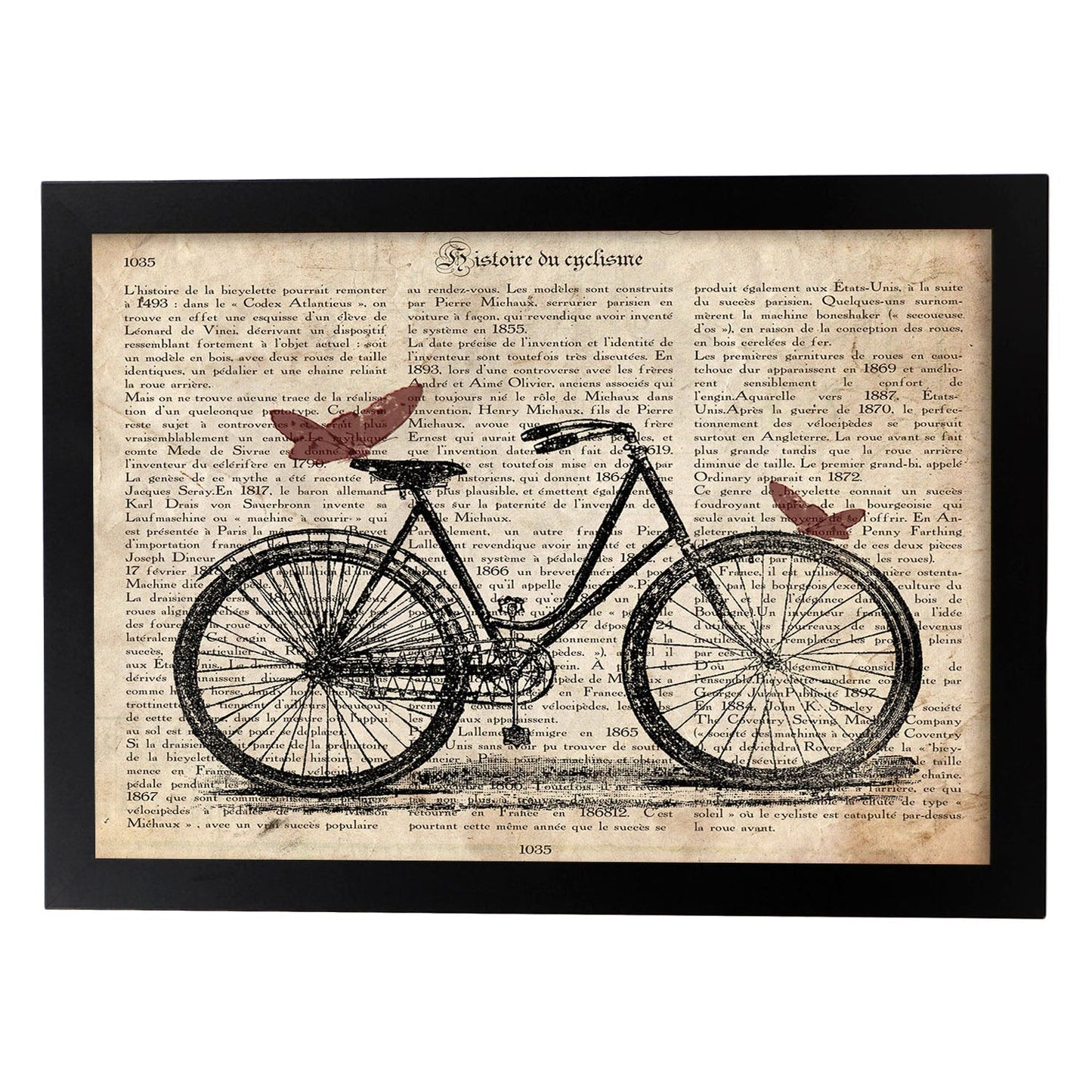 Poster de Bici con mariposas. Láminas de bicicletas definiciones.-Artwork-Nacnic-A3-Marco Negro-Nacnic Estudio SL