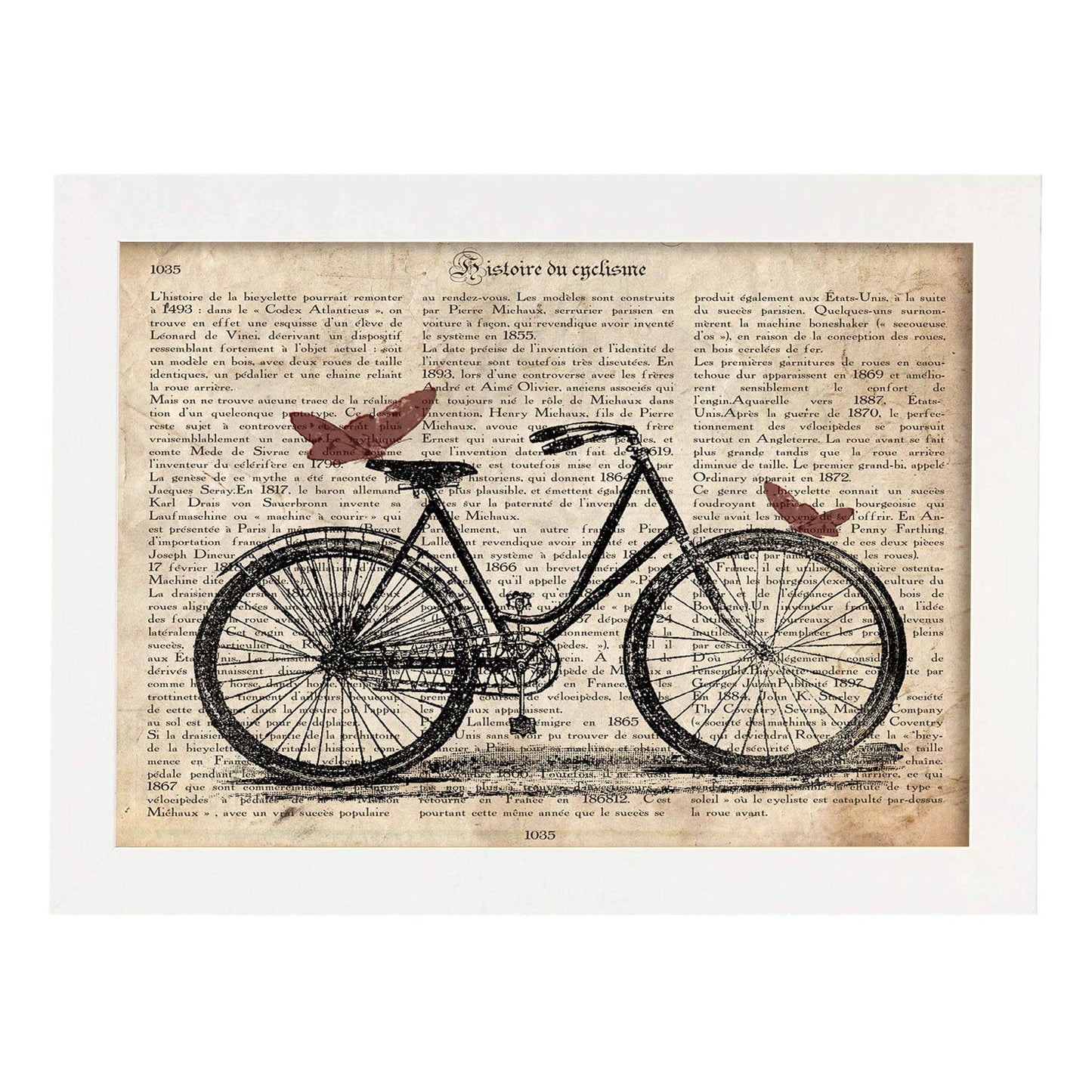 Poster de Bici con mariposas. Láminas de bicicletas definiciones.-Artwork-Nacnic-A4-Marco Blanco-Nacnic Estudio SL
