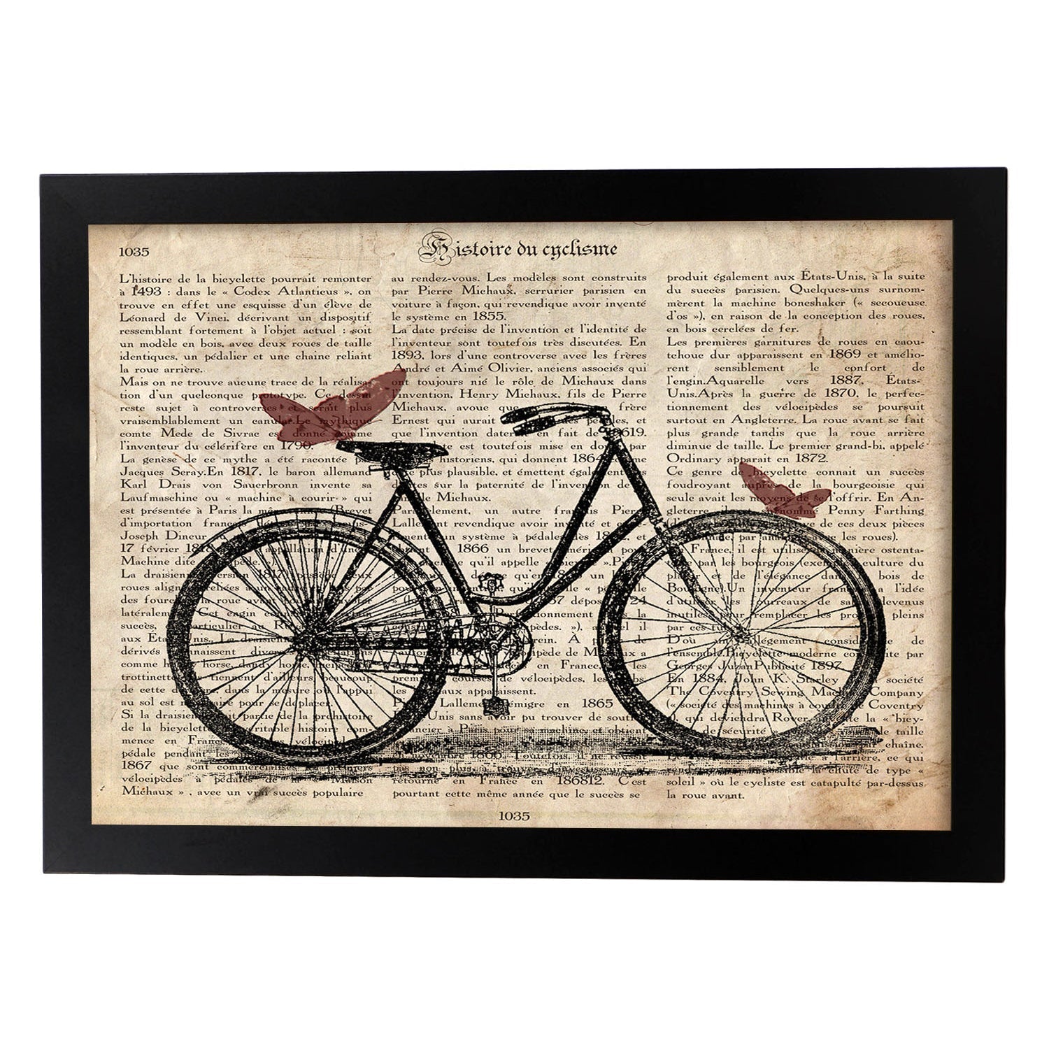 Poster de Bici con mariposas. Láminas de bicicletas definiciones.-Artwork-Nacnic-A4-Marco Negro-Nacnic Estudio SL