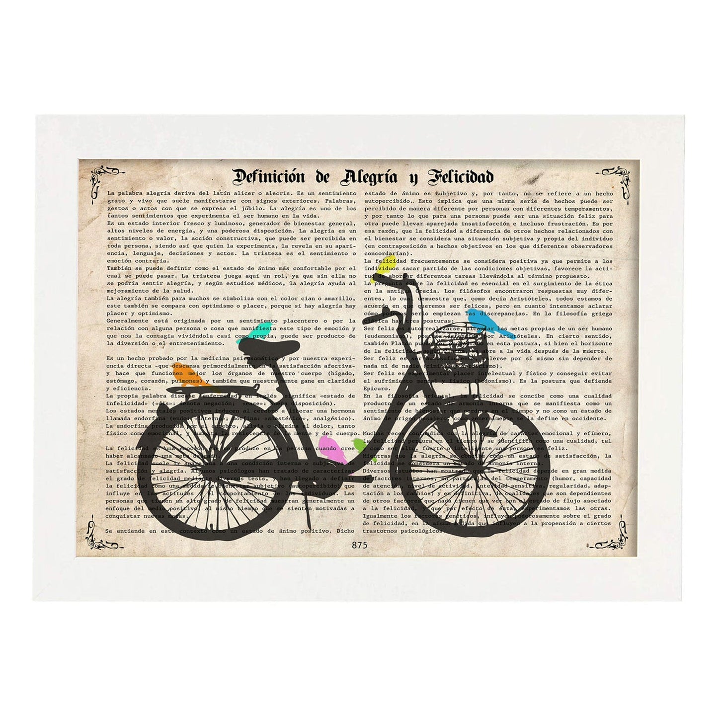 Poster de Bici con pajaros. Láminas de bicicletas definiciones.-Artwork-Nacnic-A3-Marco Blanco-Nacnic Estudio SL