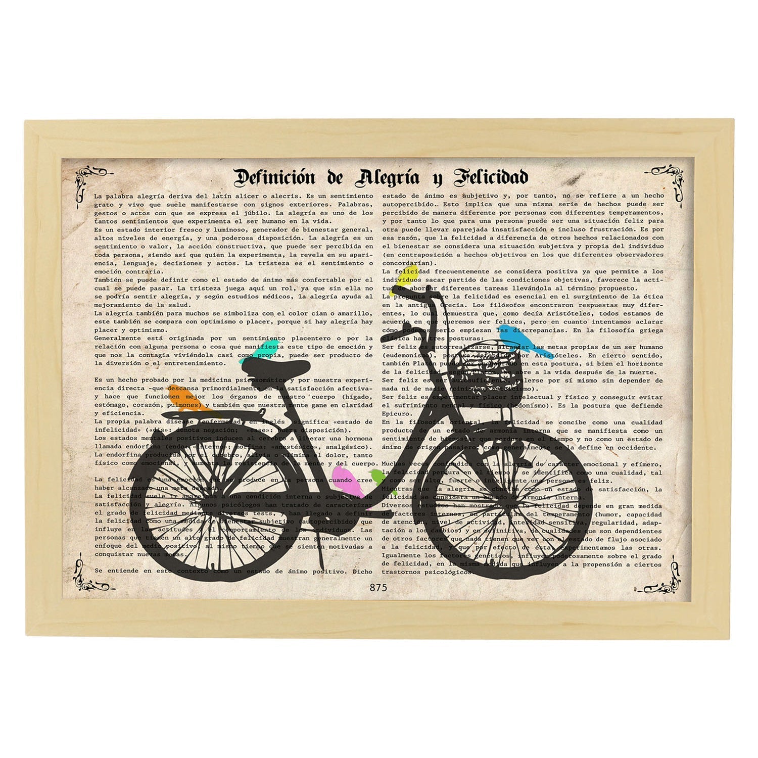 Poster de Bici con pajaros. Láminas de bicicletas definiciones.-Artwork-Nacnic-A3-Marco Madera clara-Nacnic Estudio SL