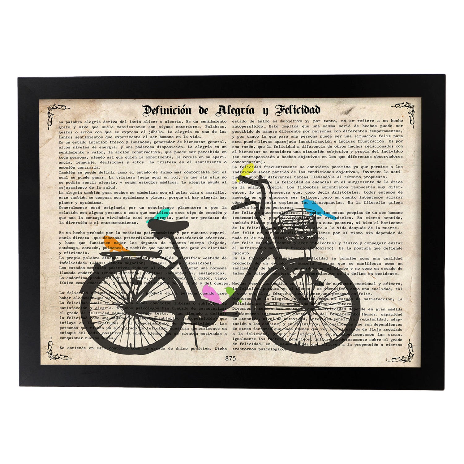 Poster de Bici con pajaros. Láminas de bicicletas definiciones.-Artwork-Nacnic-A3-Marco Negro-Nacnic Estudio SL