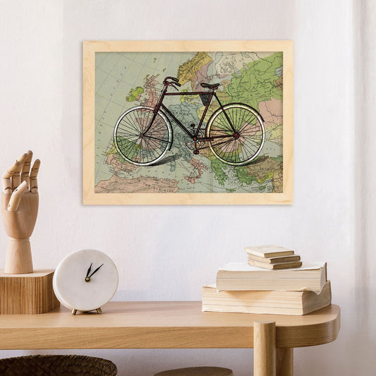 Poster de Bici en mapa de Europa. Láminas de mapas del mundo. Decoración con mapas e imágenes vintage.-Artwork-Nacnic-Nacnic Estudio SL