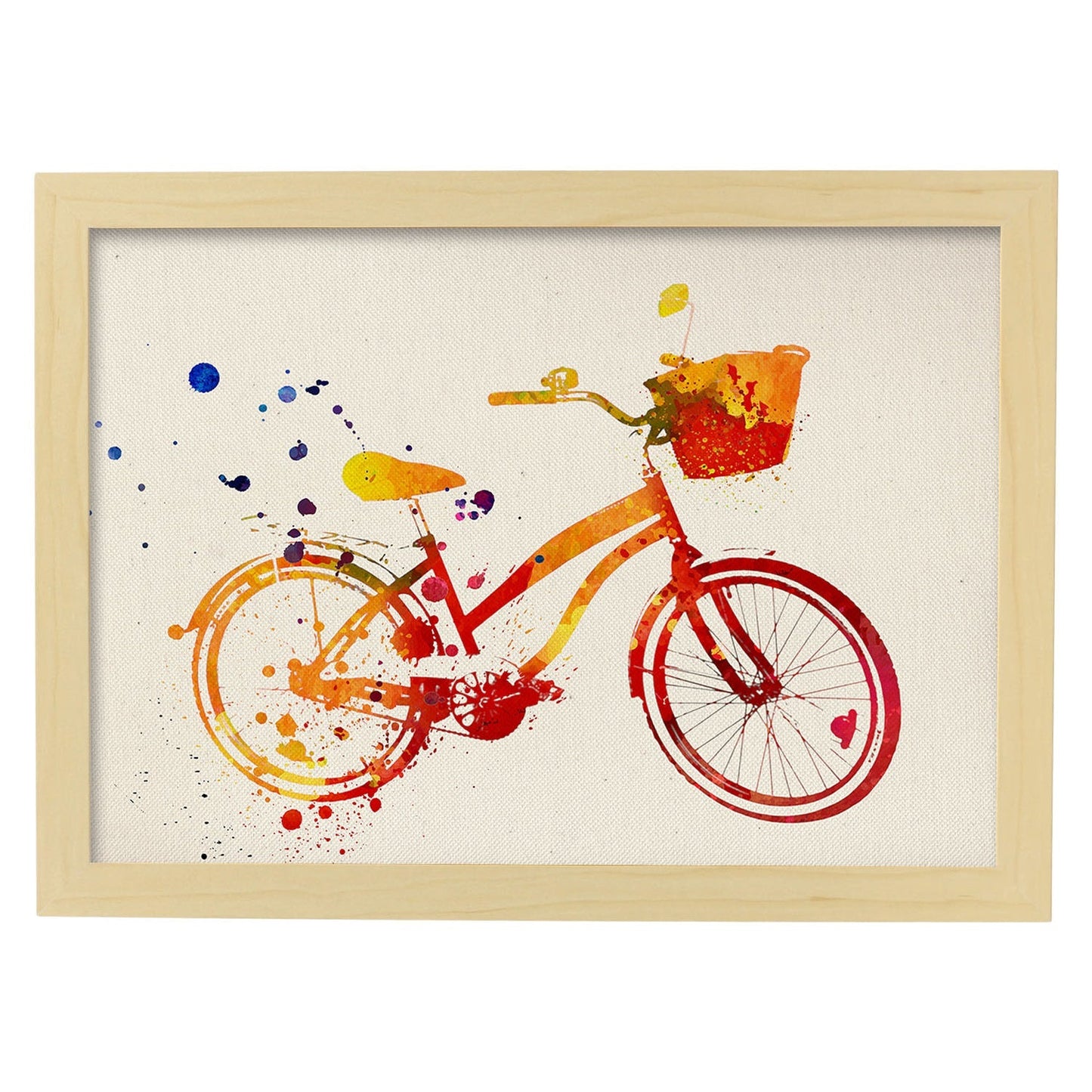 Poster de Bicicleta con diseño acuarela. Mix de láminas con estilo acuarela-Artwork-Nacnic-A3-Marco Madera clara-Nacnic Estudio SL